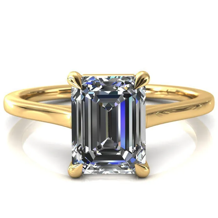 Rings Fire Brilliance Lizzy Emerald Center Stone 4 Claw Prong Cathedral Engagement Ring
