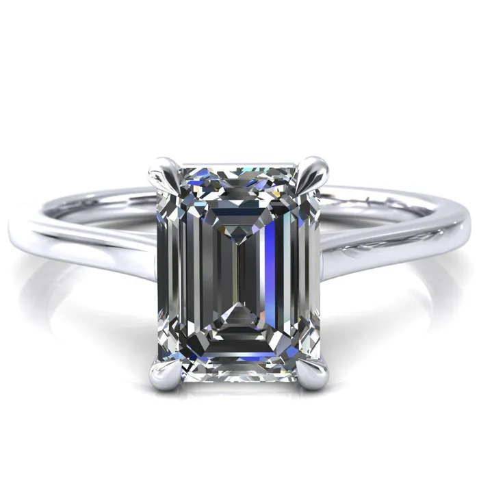 Rings Fire Brilliance Lizzy Emerald Center Stone 4 Claw Prong Cathedral Engagement Ring