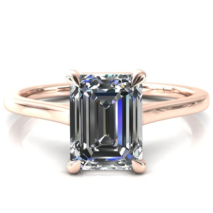 Rings Fire Brilliance Lizzy Emerald Center Stone 4 Claw Prong Cathedral Engagement Ring