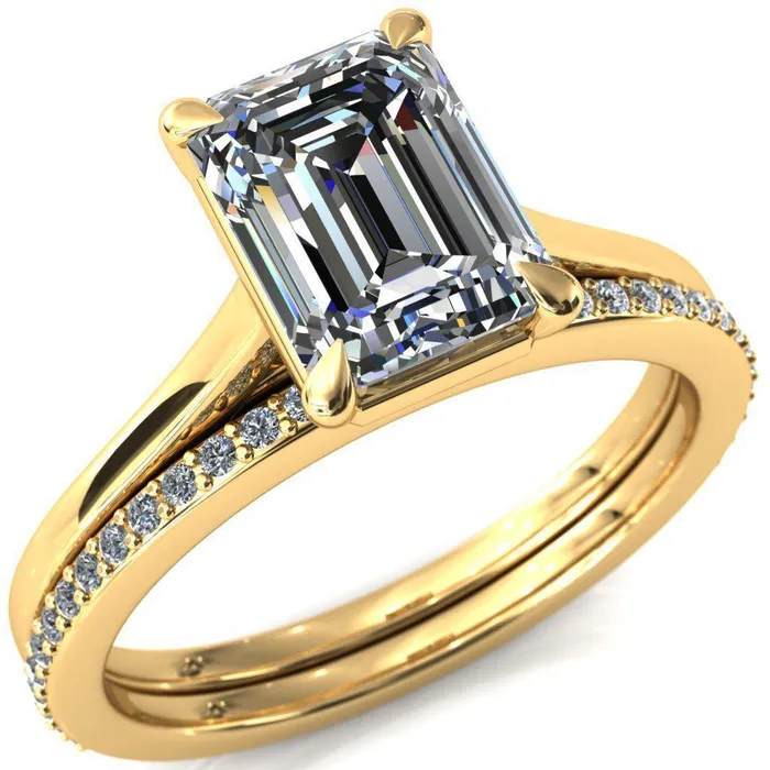 Rings Fire Brilliance Lizzy Emerald Center Stone 4 Claw Prong Cathedral Engagement Ring
