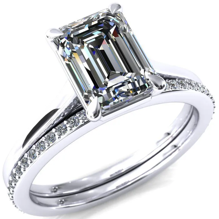 Rings Fire Brilliance Lizzy Emerald Center Stone 4 Claw Prong Cathedral Engagement Ring