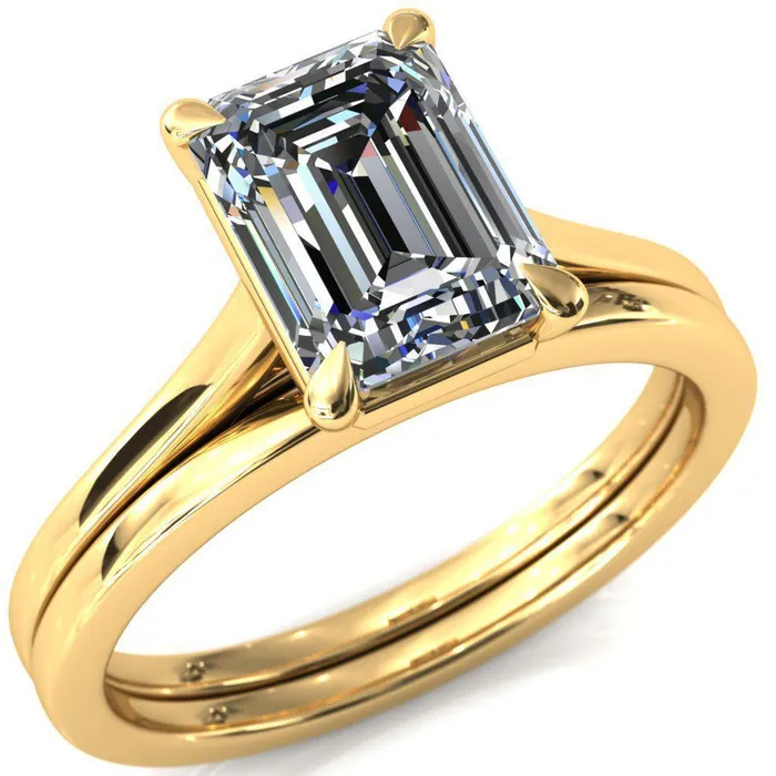 Rings Fire Brilliance Lizzy Emerald Center Stone 4 Claw Prong Cathedral Engagement Ring