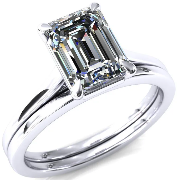 Rings Fire Brilliance Lizzy Emerald Center Stone 4 Claw Prong Cathedral Engagement Ring