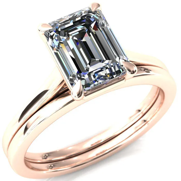 Rings Fire Brilliance Lizzy Emerald Center Stone 4 Claw Prong Cathedral Engagement Ring