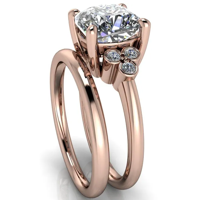 Rings Fire Brilliance Malene Cushion Center Stone Triple Diamond Side Bezel Engagement Ring