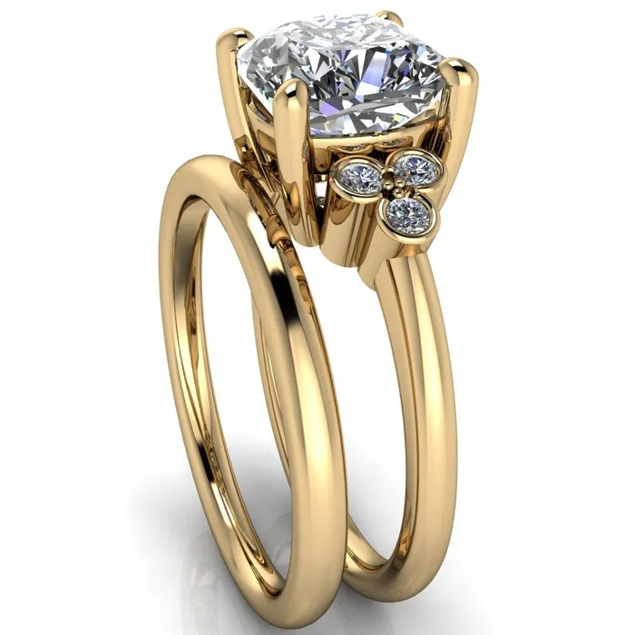 Rings Fire Brilliance Malene Cushion Center Stone Triple Diamond Side Bezel Engagement Ring