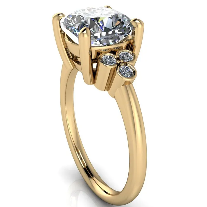 Rings Fire Brilliance Malene Cushion Center Stone Triple Diamond Side Bezel Engagement Ring