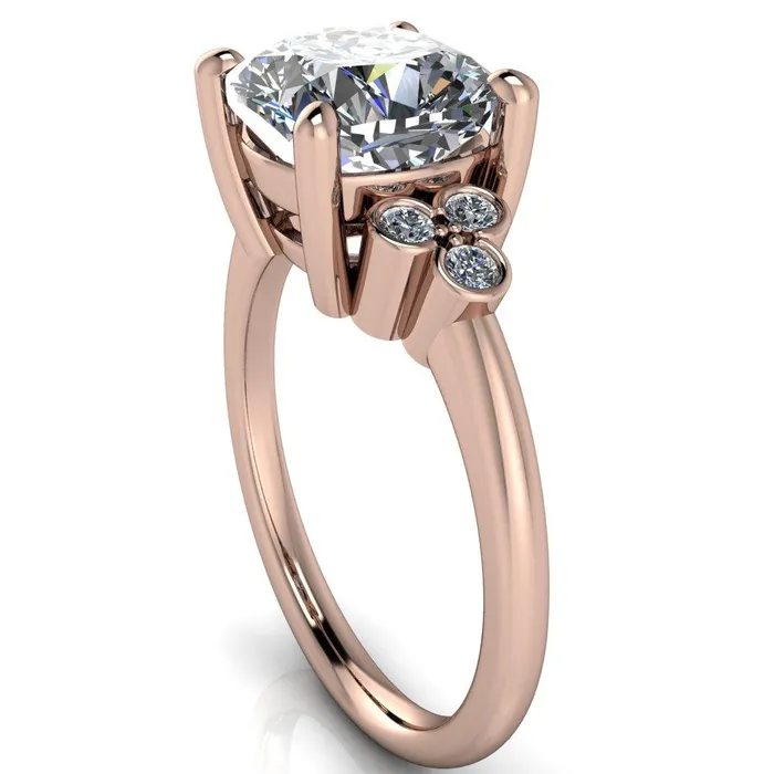 Rings Fire Brilliance Malene Cushion Center Stone Triple Diamond Side Bezel Engagement Ring