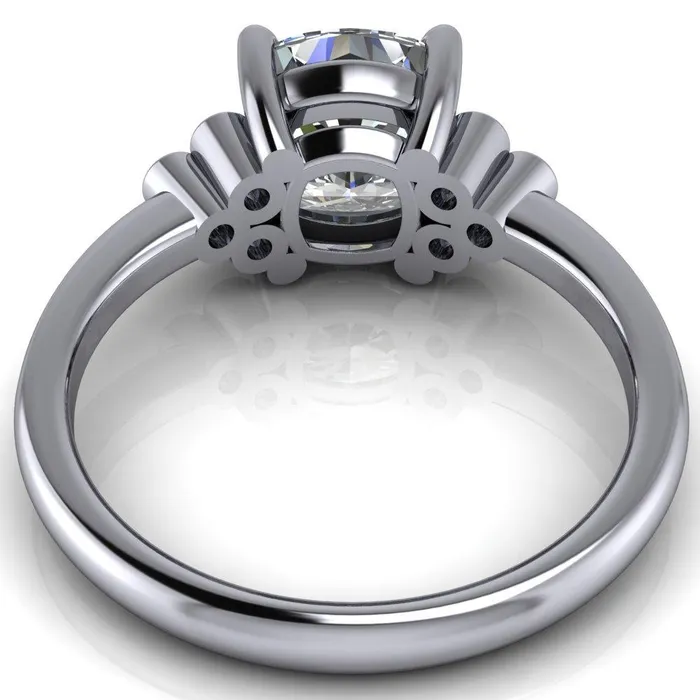 Rings Fire Brilliance Malene Cushion Center Stone Triple Diamond Side Bezel Engagement Ring