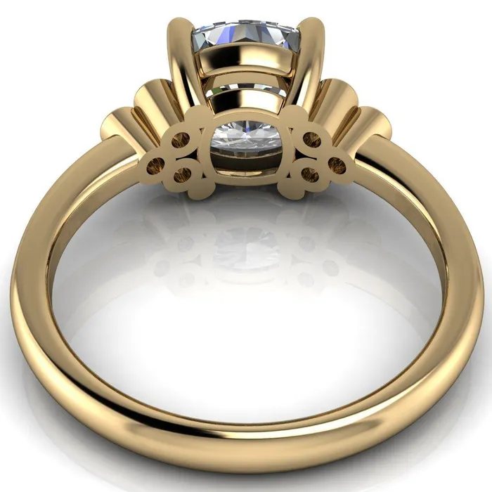 Rings Fire Brilliance Malene Cushion Center Stone Triple Diamond Side Bezel Engagement Ring