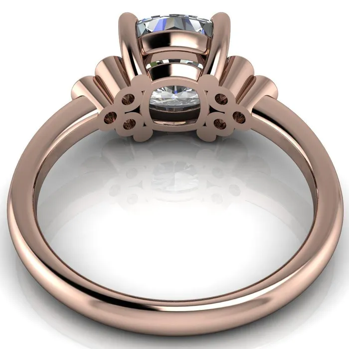 Rings Fire Brilliance Malene Cushion Center Stone Triple Diamond Side Bezel Engagement Ring