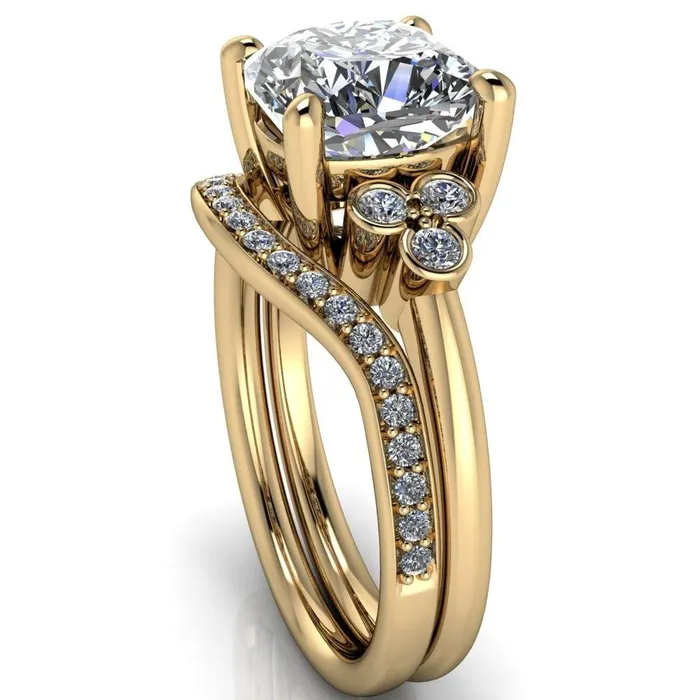 Rings Fire Brilliance Malene Cushion Center Stone Triple Diamond Side Bezel Engagement Ring