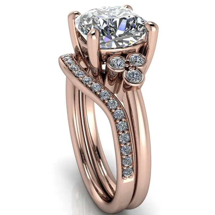 Rings Fire Brilliance Malene Cushion Center Stone Triple Diamond Side Bezel Engagement Ring
