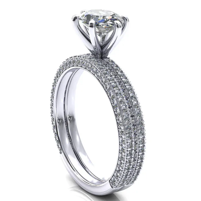 Rings Fire Brilliance Mariyah Oval Center Stone EastWest 6 Prong 34 Eternity 3 Sided Diamond Shank Engagement Ring