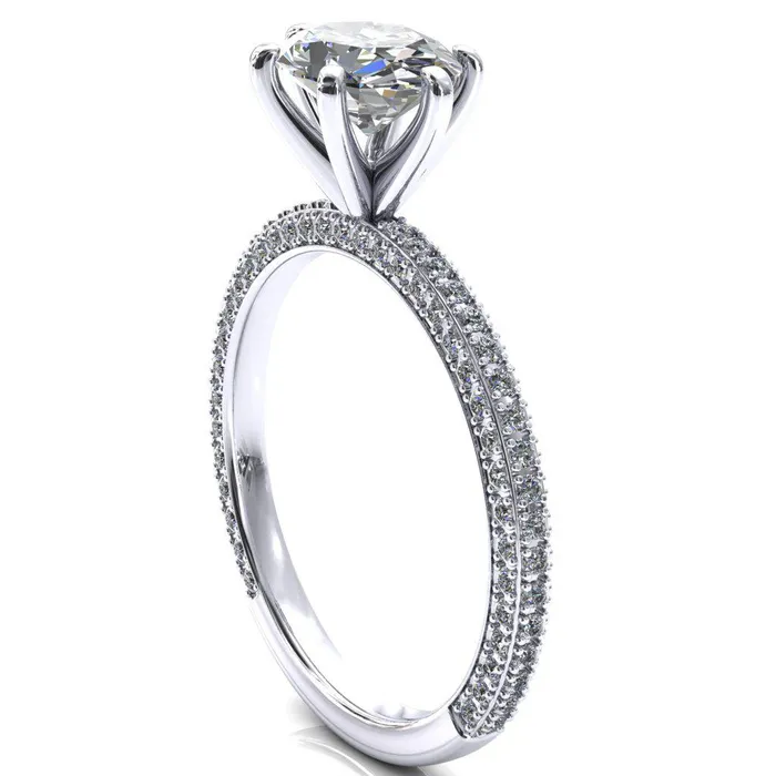 Rings Fire Brilliance Mariyah Oval Center Stone EastWest 6 Prong 34 Eternity 3 Sided Diamond Shank Engagement Ring
