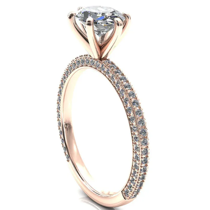 Rings Fire Brilliance Mariyah Oval Center Stone EastWest 6 Prong 34 Eternity 3 Sided Diamond Shank Engagement Ring