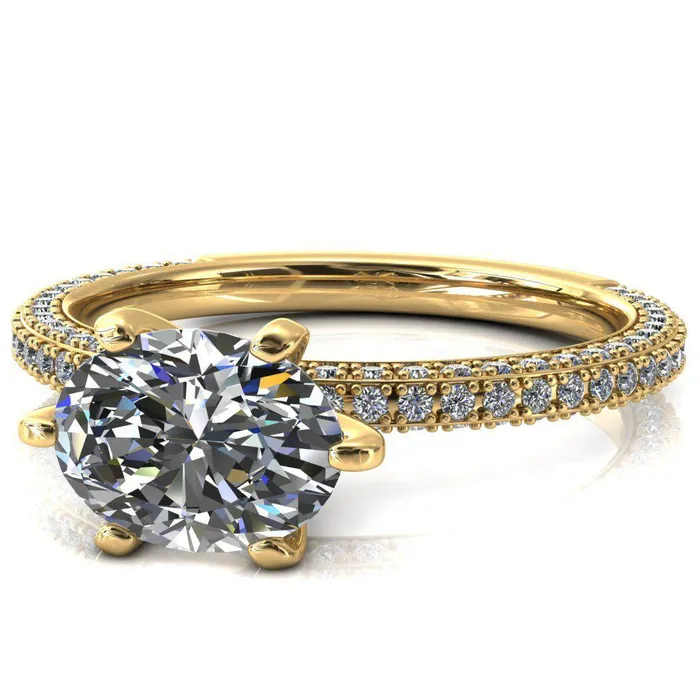 Rings Fire Brilliance Mariyah Oval Center Stone EastWest 6 Prong 34 Eternity 3 Sided Diamond Shank Engagement Ring