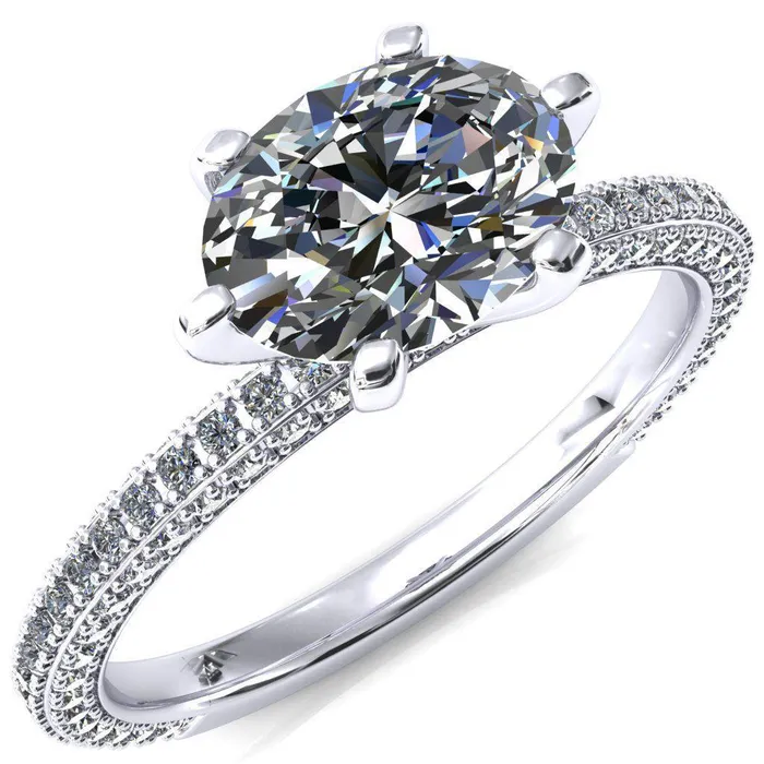 Rings Fire Brilliance Mariyah Oval Center Stone EastWest 6 Prong 34 Eternity 3 Sided Diamond Shank Engagement Ring
