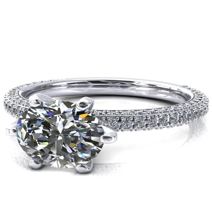 Rings Fire Brilliance Mariyah Oval Center Stone EastWest 6 Prong 34 Eternity 3 Sided Diamond Shank Engagement Ring