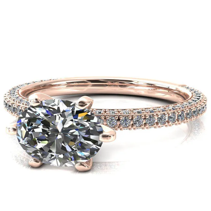 Rings Fire Brilliance Mariyah Oval Center Stone EastWest 6 Prong 34 Eternity 3 Sided Diamond Shank Engagement Ring