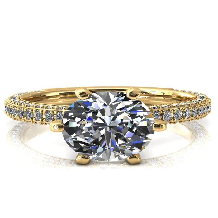 Rings Fire Brilliance Mariyah Oval Center Stone EastWest 6 Prong 34 Eternity 3 Sided Diamond Shank Engagement Ring