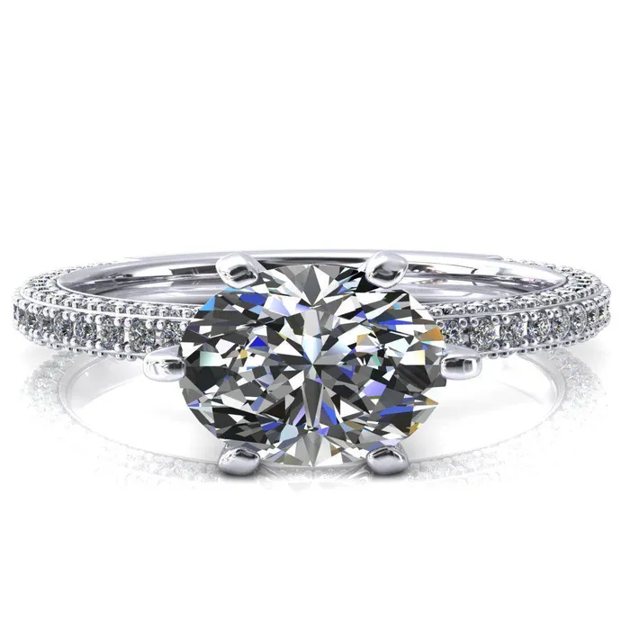 Rings Fire Brilliance Mariyah Oval Center Stone EastWest 6 Prong 34 Eternity 3 Sided Diamond Shank Engagement Ring