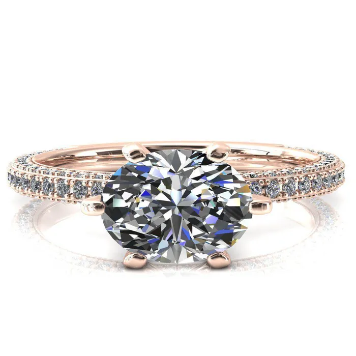 Rings Fire Brilliance Mariyah Oval Center Stone EastWest 6 Prong 34 Eternity 3 Sided Diamond Shank Engagement Ring