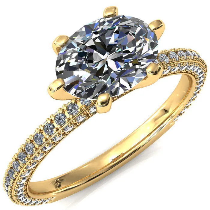 Rings Fire Brilliance Mariyah Oval Center Stone EastWest 6 Prong 34 Eternity 3 Sided Diamond Shank Engagement Ring