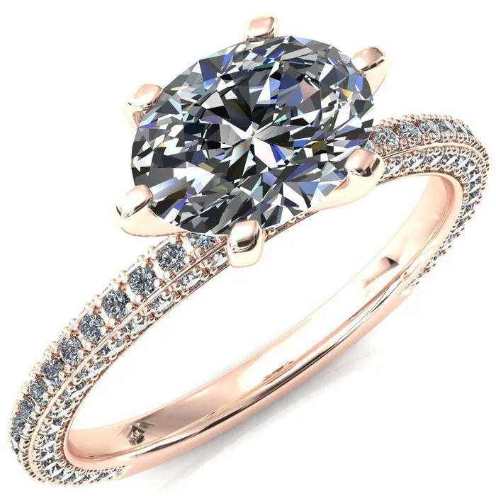 Rings Fire Brilliance Mariyah Oval Center Stone EastWest 6 Prong 34 Eternity 3 Sided Diamond Shank Engagement Ring