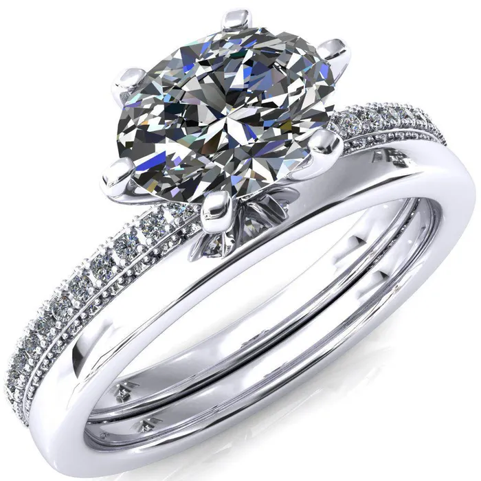Rings Fire Brilliance Mariyah Oval Center Stone EastWest 6 Prong 34 Eternity 3 Sided Diamond Shank Engagement Ring