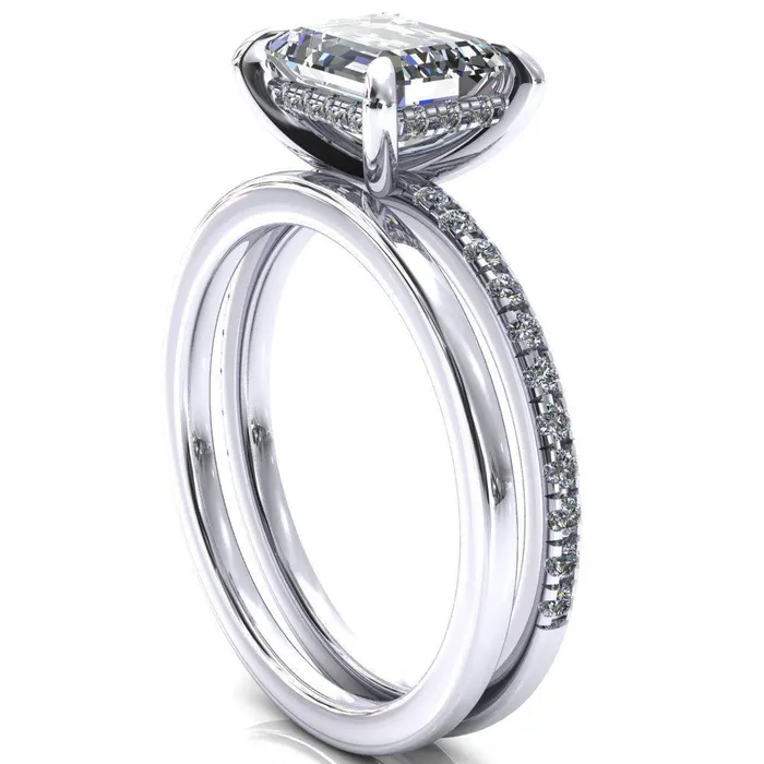 Rings Fire Brilliance Mayeli Emerald Center Stone EastWest 4 Claw Prong Micro Pave Diamond Sides Engagement Ring