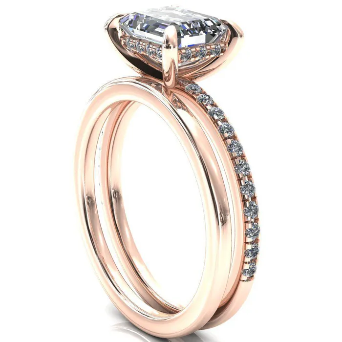 Rings Fire Brilliance Mayeli Emerald Center Stone EastWest 4 Claw Prong Micro Pave Diamond Sides Engagement Ring