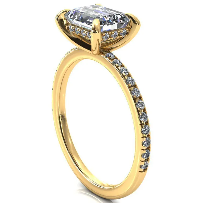 Rings Fire Brilliance Mayeli Emerald Center Stone EastWest 4 Claw Prong Micro Pave Diamond Sides Engagement Ring