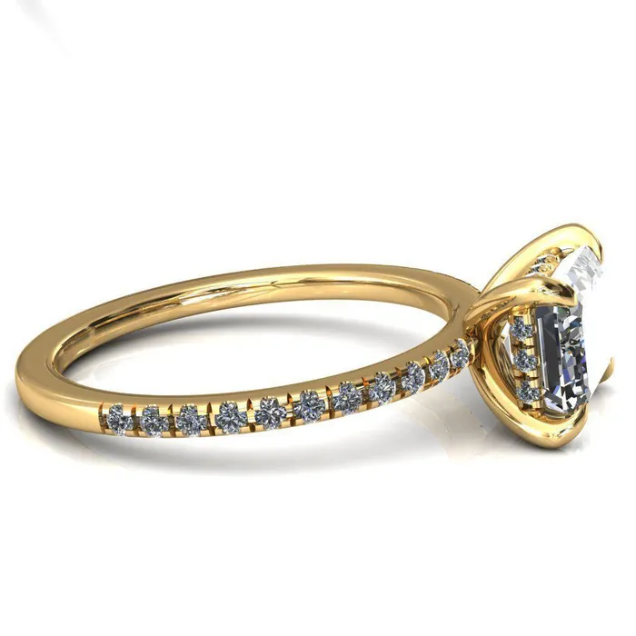 Rings Fire Brilliance Mayeli Emerald Center Stone EastWest 4 Claw Prong Micro Pave Diamond Sides Engagement Ring