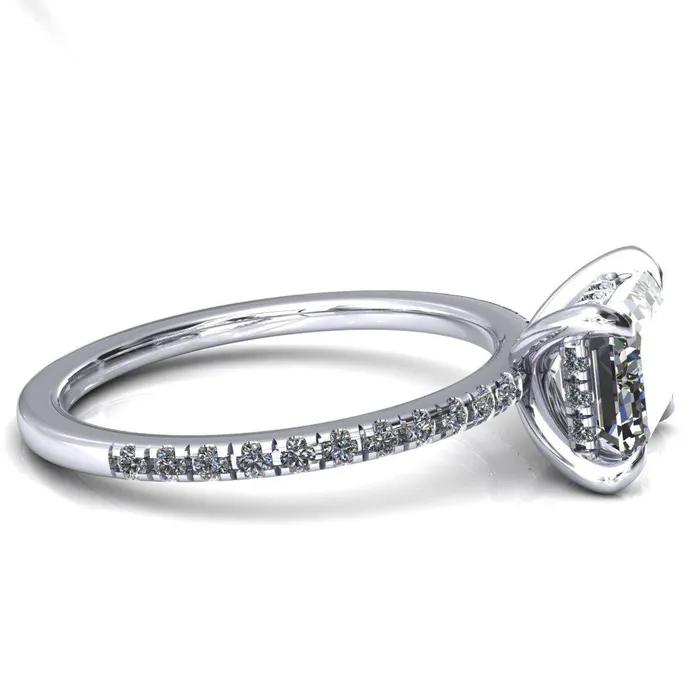 Rings Fire Brilliance Mayeli Emerald Center Stone EastWest 4 Claw Prong Micro Pave Diamond Sides Engagement Ring
