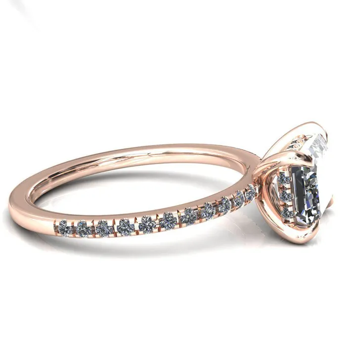Rings Fire Brilliance Mayeli Emerald Center Stone EastWest 4 Claw Prong Micro Pave Diamond Sides Engagement Ring