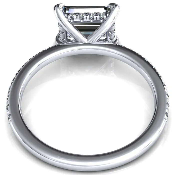 Rings Fire Brilliance Mayeli Emerald Center Stone EastWest 4 Claw Prong Micro Pave Diamond Sides Engagement Ring