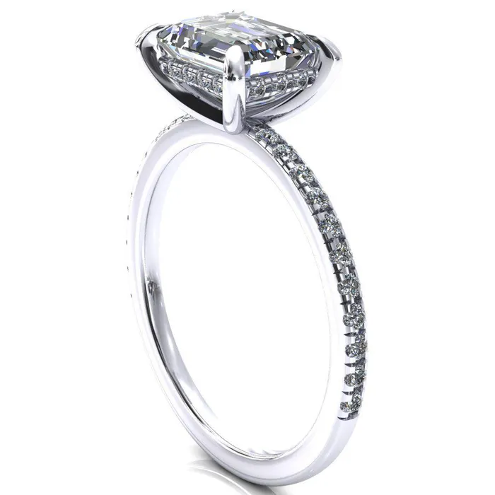 Rings Fire Brilliance Mayeli Emerald Center Stone EastWest 4 Claw Prong Micro Pave Diamond Sides Engagement Ring