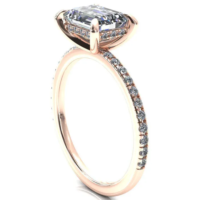 Rings Fire Brilliance Mayeli Emerald Center Stone EastWest 4 Claw Prong Micro Pave Diamond Sides Engagement Ring