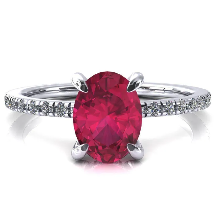 Rings Fire Brilliance Mayeli Oval Ruby 4 Claw Prong Micro Pave Diamond Sides Engagement Ring Rings Fire Brilliance Mayeli Oval Ruby 4 Claw Prong Micro Pave Diamond Sides Engagement Ring