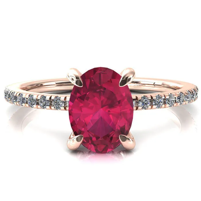 Rings Fire Brilliance Mayeli Oval Ruby 4 Claw Prong Micro Pave Diamond Sides Engagement Ring