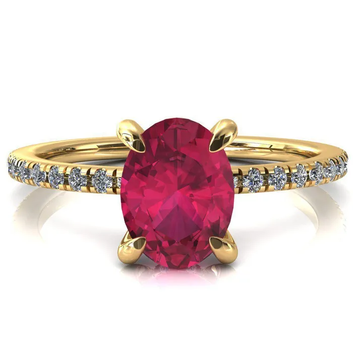 Rings Fire Brilliance Mayeli Oval Ruby 4 Claw Prong Micro Pave Diamond Sides Engagement Ring