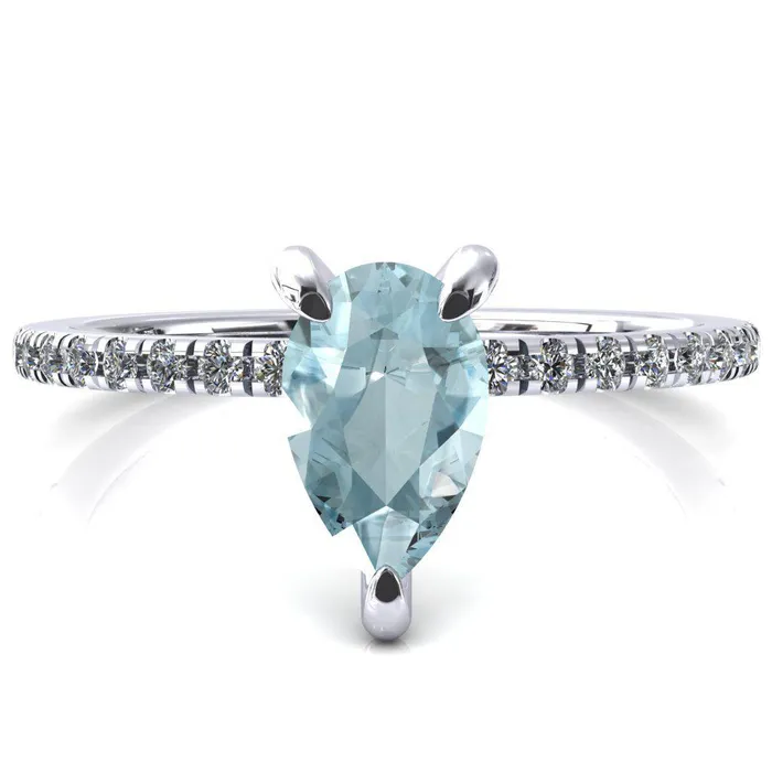 Rings Fire Brilliance Mayeli Pear Aqua Blue Spinel 3 Claw Prong Micro Pave Diamond Sides Engagement Ring Rings Fire Brilliance Mayeli Pear Aqua Blue Spinel 3 Claw Prong Micro Pave Diamond Sides Engagement Ring