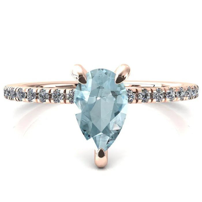 Rings Fire Brilliance Mayeli Pear Aqua Blue Spinel 3 Claw Prong Micro Pave Diamond Sides Engagement Ring