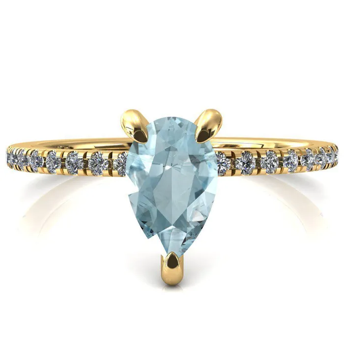 Rings Fire Brilliance Mayeli Pear Aqua Blue Spinel 3 Claw Prong Micro Pave Diamond Sides Engagement Ring