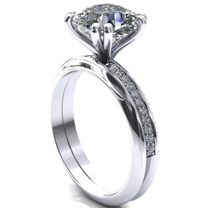 Rings Fire Brilliance Nancy Cushion Center Stone 4 Double Prong 12 Eternity Diamond Knife Shank Accent Engagement Ring