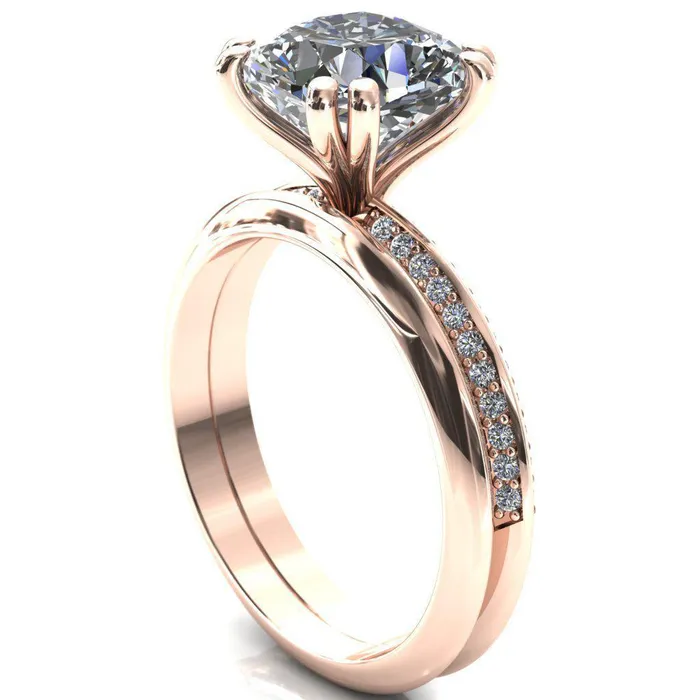 Rings Fire Brilliance Nancy Cushion Center Stone 4 Double Prong 12 Eternity Diamond Knife Shank Accent Engagement Ring