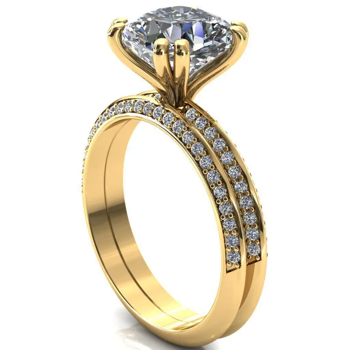 Rings Fire Brilliance Nancy Cushion Center Stone 4 Double Prong 12 Eternity Diamond Knife Shank Accent Engagement Ring