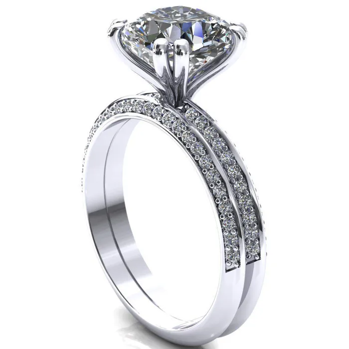 Rings Fire Brilliance Nancy Cushion Center Stone 4 Double Prong 12 Eternity Diamond Knife Shank Accent Engagement Ring