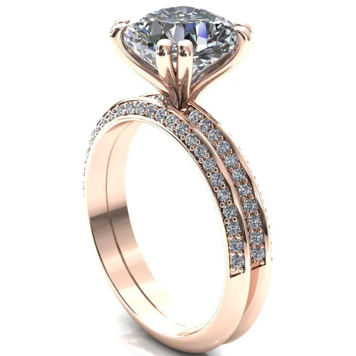 Rings Fire Brilliance Nancy Cushion Center Stone 4 Double Prong 12 Eternity Diamond Knife Shank Accent Engagement Ring